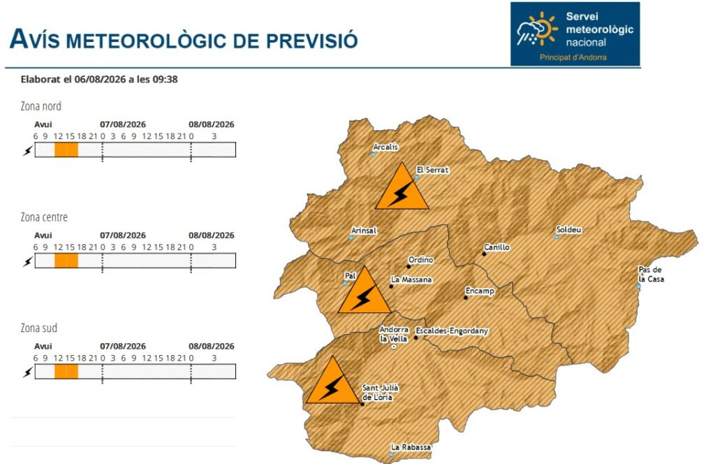 Mapa de previsió meteorològica amb alerta per tempestes fortes