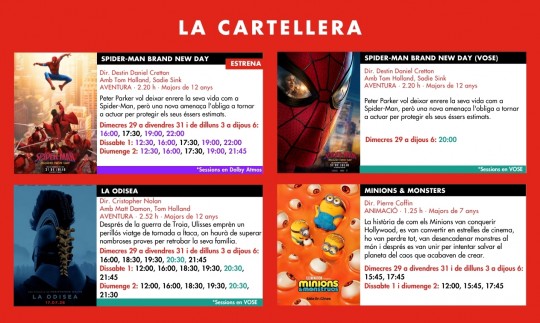 Cartellera del cinema Illa Carlemany amb pel·lícules i horaris