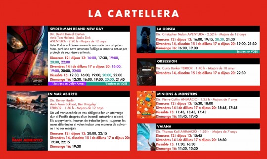 Cartellera de pel·lícules dels Cinemes Illa Carlemany per agost 2026