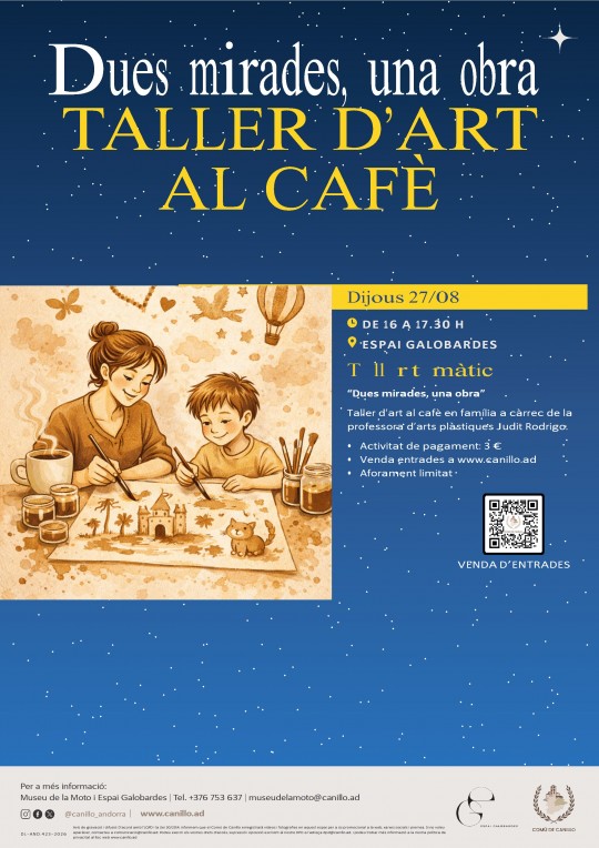 Cartel del taller de arte familiar en el cafè de Canillo