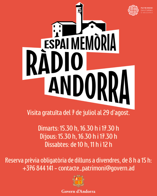 Cartel informativo sobre visitas gratuitas a l'Espai Memòria de Ràdio Andorra