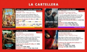 Cartellera dels Cinemes Illa Carlemany amb pel·lícules en exhibició