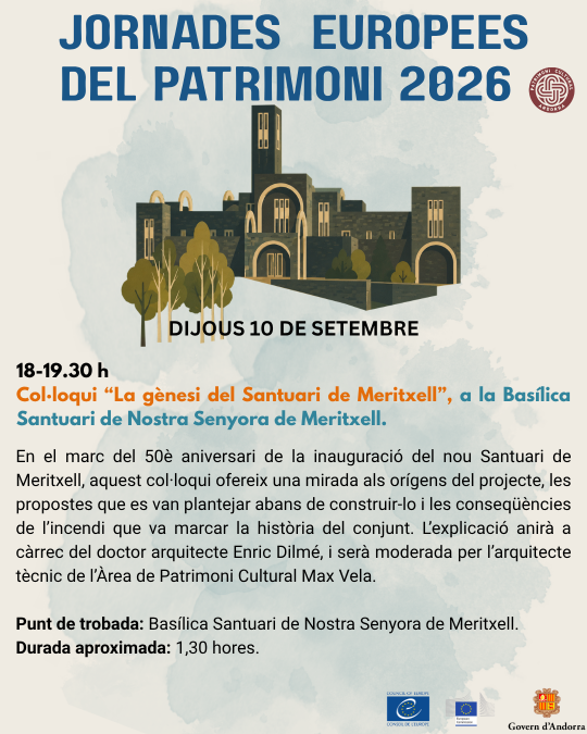 Cartel del col·loqui sobre el Santuari de Meritxell en 2026