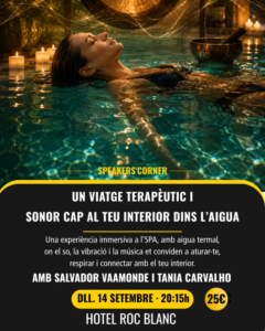 Mujer disfrutando de una experiencia sonora en el agua en el Hotel Roc Blanc