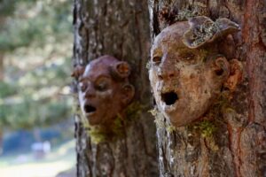 Rostres d'argila integrats en arbres al llac d'Engolasters