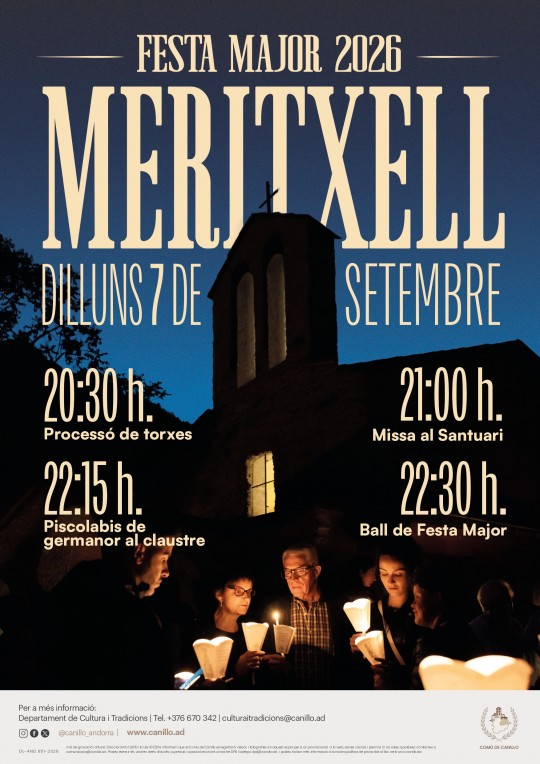 Cartel de la Festa Major de Meritxell en Canillo con horarios de eventos