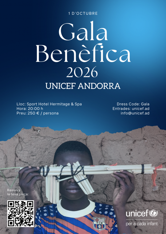 Cartel de la Gala Benèfica d'UNICEF en Andorra con detalles del evento