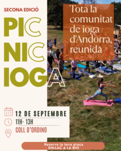 Pràctica de ioga a l'aire lliure amb participants al Coll d'Ordino