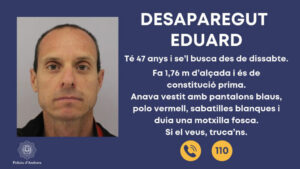 Cartel de búsqueda de un hombre desaparecido en Ordino.