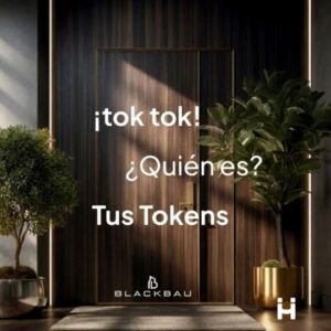 Puerta de madera con plantas y texto sobre tokenización
