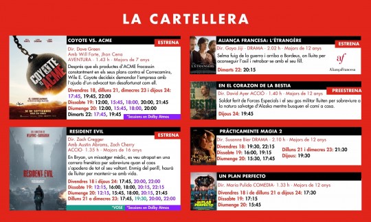 Cartellera de pel·lícules dels Cinemes Illa Carlemany del 18 al 24 de setembre de 2026