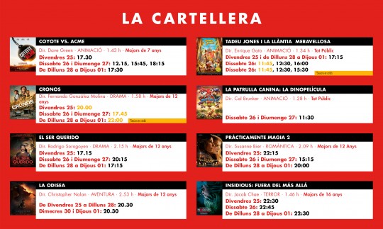 Cartellera de Cinemes Illa Carlemany amb pel·lícules i horaris