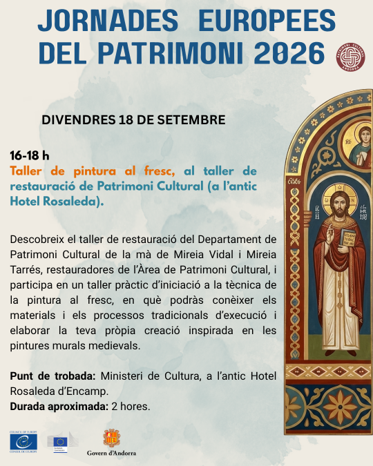 Cartel del taller de pintura al fresc en las Jornades Europees del Patrimoni 2026