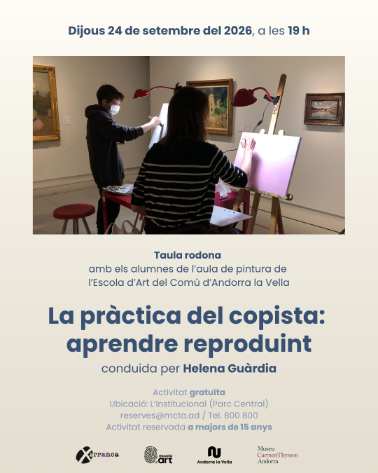 Estudiantes de arte en una taula rodona sobre la práctica del copista