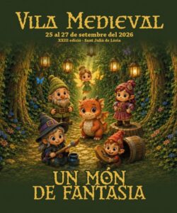 Ilustración de personajes fantásticos en un bosque medieval