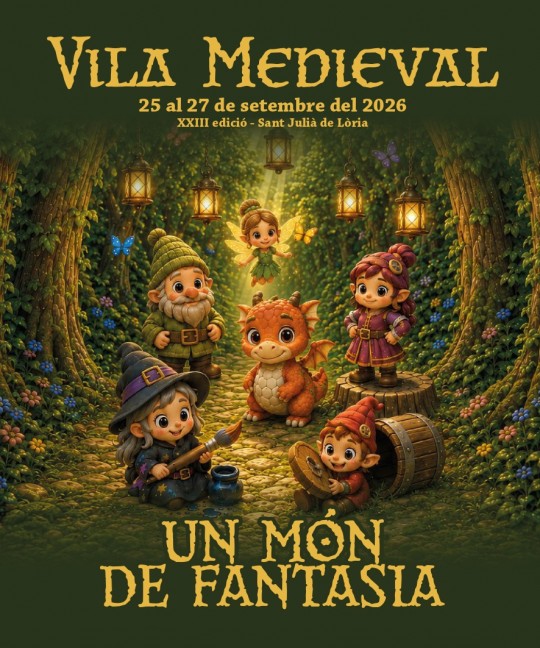 Ilustración de personajes fantásticos en un bosque medieval