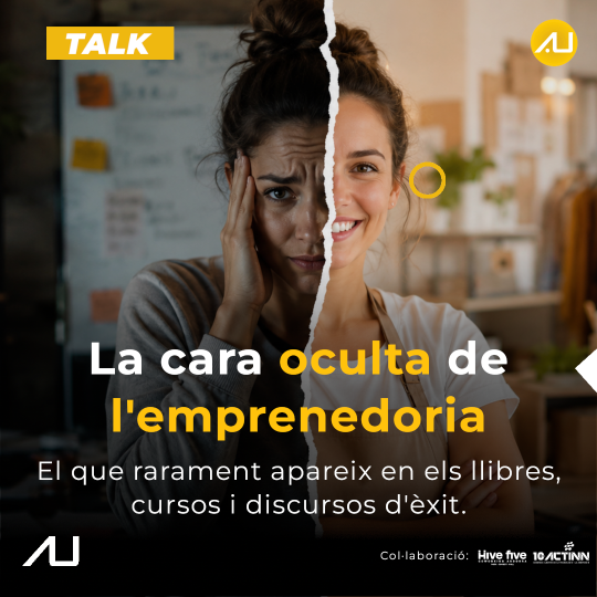 Mujer con expresión de estrés y felicidad sobre el emprendimiento