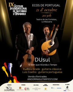 Cartel del IX Festival Internacional de Guitarra con dos hombres y guitarras