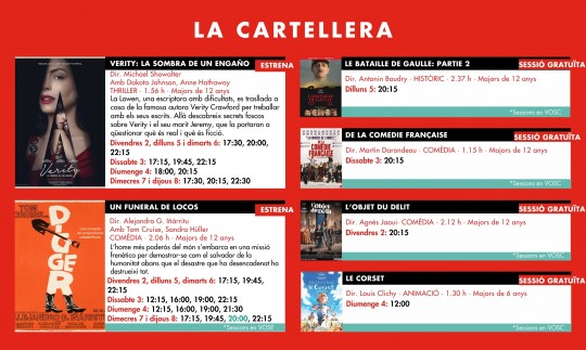 Cartellera de películas de los Cinemes Illa Carlemany en octubre de 2026