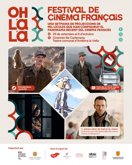 Cartel del festival de cine francés en Andorra con imágenes de películas.